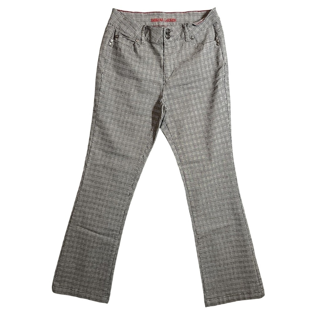 Sabrina Lauren Women's Size 12 Plaid Flare Pants Stretch Rayon Blend Gray Black - Picture 1 of 10